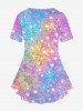 Plus Size Sparkling Sequin Stars Print Short Sleeves T-shirt -  
