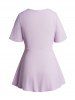 T-shirt Texturé Superposé Ruché en Blocs de Couleurs avec Chaîne de Faux Deux Pièces Grande Taille - Violet clair L