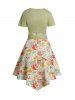 Ensemble de T-shirt Court Anneau en O à Manches Courtes avec Nœud Papillon et Robe Asymétrique à Bretelle - Vert clair M