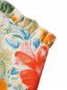 O Ring Bowknot Short Sleeve Crop T-shirt And Colorful Flower Print Asymmetric Ruffles Cami Dress Set -  