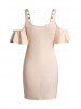 Cold Shoulder Ruched Mock Button Tulip Hem Surplice Plunge Mini Dress -  