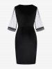 Plus Size Moon Star Sequin Mesh Sleeves Asymmetrical Surplice Dress - Noir XL