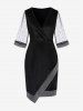 Plus Size Moon Star Sequin Mesh Sleeves Asymmetrical Surplice Dress -  