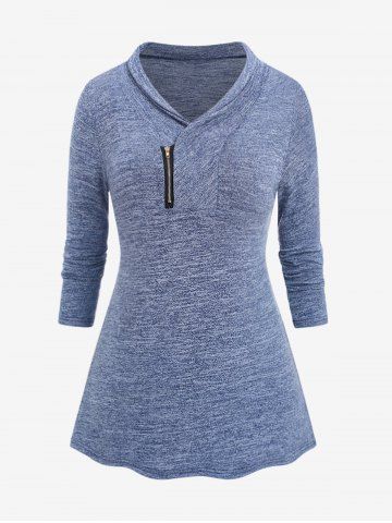 Plus Size Zipper  Space Dye T-shirt - DEEP BLUE - XL