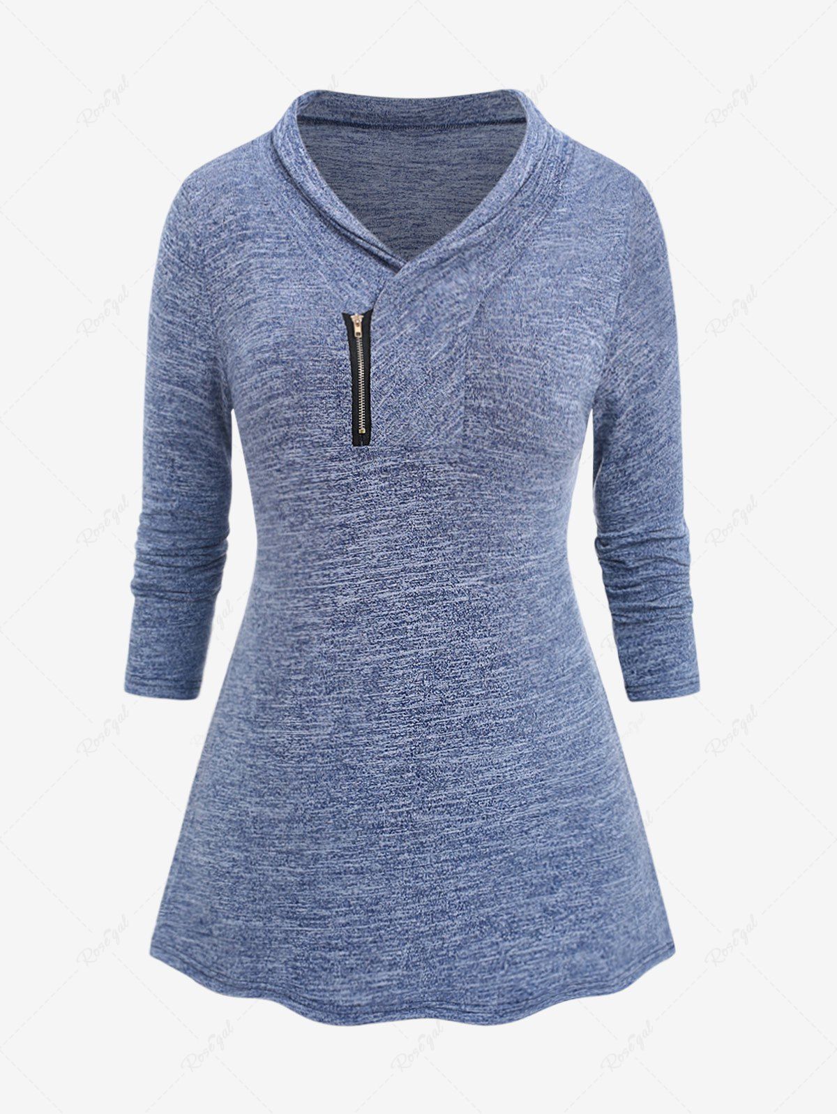 T-shirt Teinté Zippé de Grande Taille Bleu profond XL