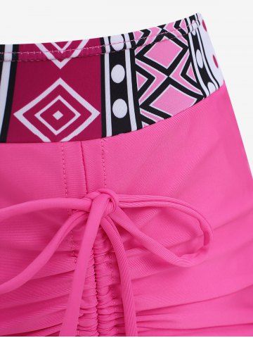 Ethnic Figure Print Cinched Halter Ruffles Skirt Tankini Swimsuit