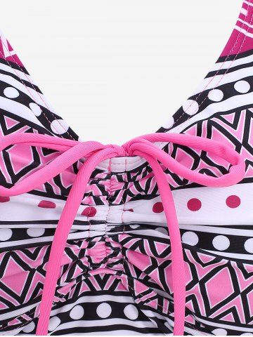 Ethnic Figure Print Cinched Halter Ruffles Skirt Tankini Swimsuit