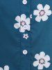 Chemisier Fleur Imprimée de Grande Taille avec Boutons à Col Revers - Bleu XL