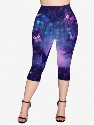 Gothic Galaxy Butterfly Unicorn Forest Print Pockets Capri Leggings