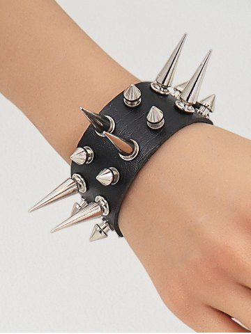 Bracelet Gothique Bouclé en Cuir PU avec Rivet