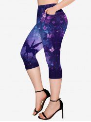 Legging Capri Gothique Galaxie Licorne Imprimés avec Poches - Pourpre  4X