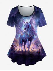 T-shirt Gothique Galaxie Licorne Imprimé à Paillettes - Pourpre  6X