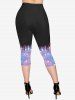 Sparkling Sequin Stars Print T-shirt and Pockets Capri Leggings Plus Size Outfits -  