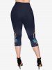 Plus Size Pockets Unicorn Print Capri Leggings -  