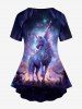 T-shirt Gothique Galaxie Licorne Imprimé à Paillettes - Pourpre  L