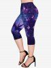 Legging Capri Gothique Galaxie Licorne Imprimés avec Poches - Pourpre  2X