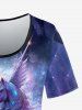 T-shirt Gothique Galaxie Licorne Imprimé à Paillettes - Pourpre  4X