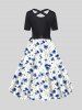 Bowknot Belt Midi Dress Short Sleeve A Line Dress -  