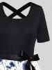 Bowknot Belt Midi Dress Short Sleeve A Line Dress -  