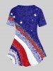 Plus Size Patriotic American Flag Sequins Print Short Sleeves T-shirt -  
