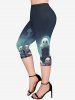 Gothic Ghost Cross Tombstone Print Pockets Capri Leggings -  