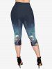 Gothic Ghost Cross Tombstone Print Pockets Capri Leggings -  