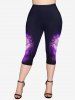 Renaissance Plus Size Galaxy Angel Moon Plant Print Capri Leggings -  