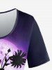 T-shirt Renaissance grande taille à manches courtes et imprimé galaxie, ange, lune et plantes - Pourpre  L