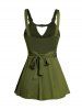 Front Twisted Bowknot Belt Solid Color Rhinestone Cut Out Tank Top -  