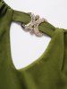 Front Twisted Bowknot Belt Solid Color Rhinestone Cut Out Tank Top -  