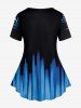 T-Shirt Manches Courtes à Imprimé Personnage de Couleur Dégradée Style Vintage Grande-Taille - Bleu 4X