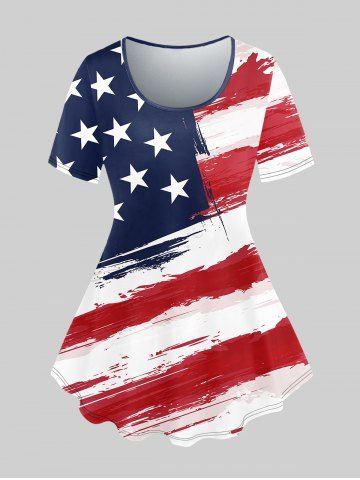 Plus Size Patriotic American Flag Print T-shirt - MULTI - XS