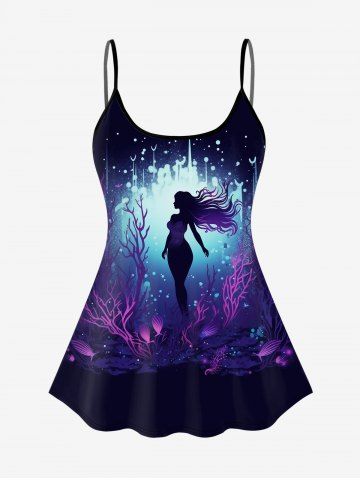 Gothic Mermaid Plant Glitter Print Tankini Swimsuit Adjustable