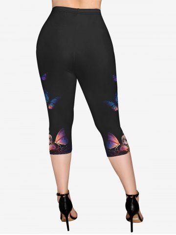 Gothic Skulls Butterfly Print Pocket Capri Leggings