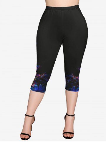 Gothic Skulls Butterfly Print Pocket Capri Leggings