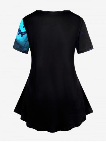 Gothic Skulls Butterfly Plant Glitter Print Short Sleeves T-shirt