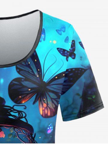 Gothic Skulls Butterfly Plant Glitter Print Short Sleeves T-shirt