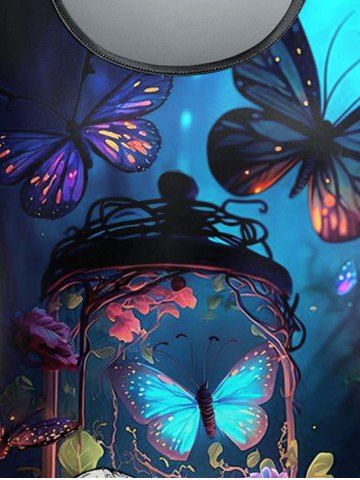 Gothic Skulls Butterfly Plant Glitter Print Short Sleeves T-shirt