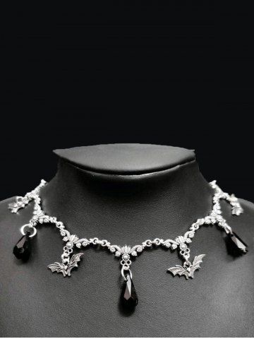 Gothic Bat Faux Crystal Choker Necklace - SILVER