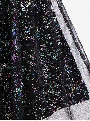 Plus Size Hollow Out Back Mesh Layered Chain Lace Up Asymmetrical Dress