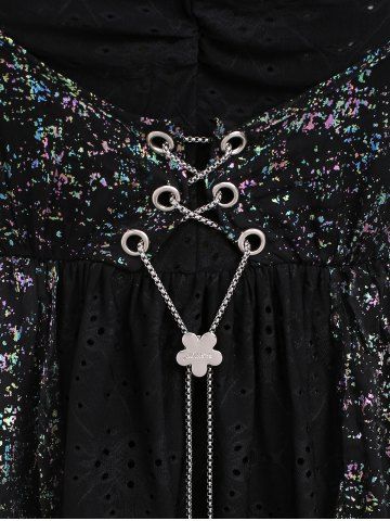 Plus Size Hollow Out Back Mesh Layered Chain Lace Up Asymmetrical Dress