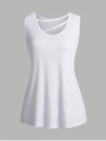 Plain Color Cut Out Scoop Neck Casual Tank Top - WHITE - L