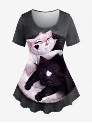 T-shirt Chat Imprimé de Grande Taille à Manches Courtes - Gris Foncé 6X