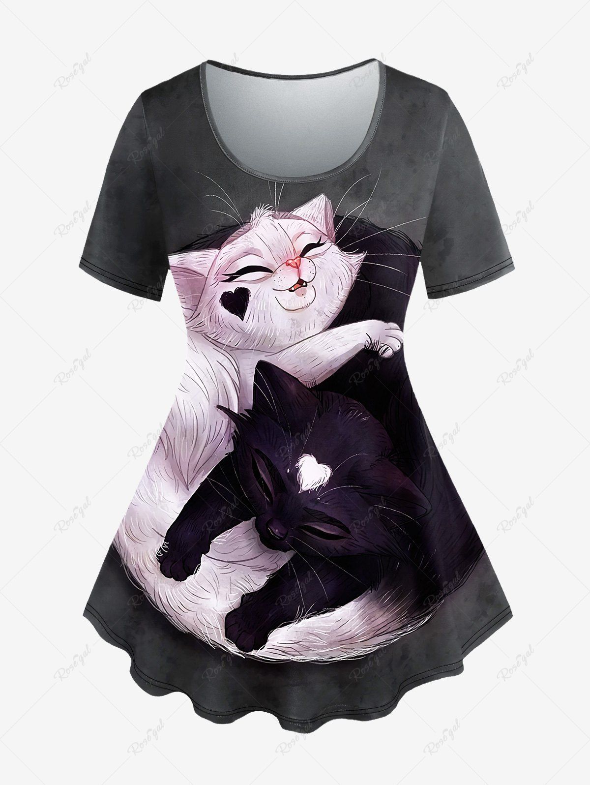 Buy Plus Size Cats Print Short Sleeves Tee  