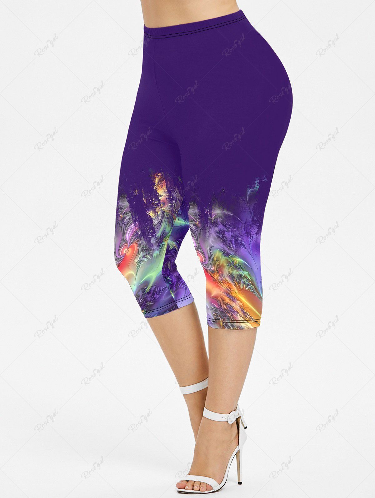Shop Plus Size Glitter Swirls Print Capri Leggings  