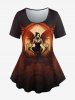 Gothic Paisley Figure Girl Wings Printed T-shirt and Pockets Capri Leggings Outfit -  