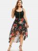Plus Size Flower Print Buttons Tulip Hem Cami Dress -  