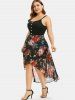 Plus Size Flower Print Buttons Tulip Hem Cami Dress -  