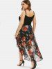 Plus Size Flower Print Buttons Tulip Hem Cami Dress -  