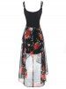Plus Size Flower Print Buttons Tulip Hem Cami Dress -  